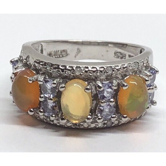 Vintage Tanzanite and Opal Sterling Silver Ring 925 Size 5 - Picture 8 of 8